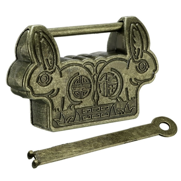 Unique Bargains 60mm Body Wide Padlock Antique Chinese Old Style Zinc Alloy Brass Plated