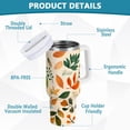 thumbnail image 2 of Yayeee 40oz Stainless Steel Tumbler with Straw and Handle Double-Wall Insulated Travel Water Bottle, Beige Retro Leaves, 2 of 8