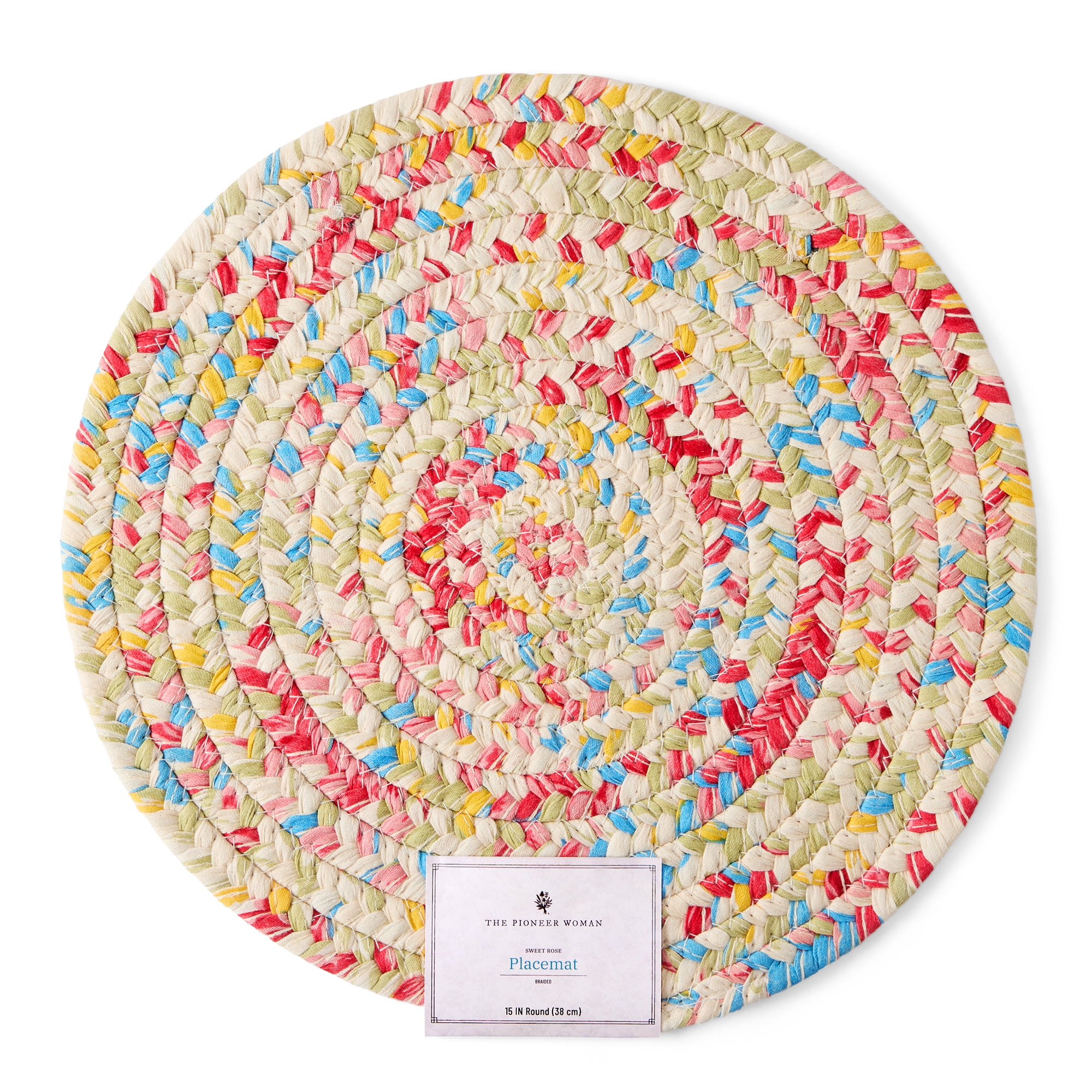 (2 pack) The Pioneer Woman Sweet Rose Braided Placemat, Multicolor, 15" Round