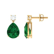 Rosec Jewels Lab Grown Emerald Teardrop Earrings with Moissanite for Women (7X9 mm), 14K Yellow Gold