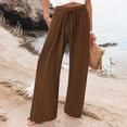 thumbnail image 2 of LWavelet Women's Drawstring Waist Linen Blend Wide Leg Pants with Ankle Ties for Casual & Summer Outfits Brown 2XL, 2 of 7