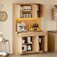 thumbnail image 3 of FANRAL 70” Tall Pantry Cabinet with Charging Station & LED Light,Wide Fluted Kitchen Hutch with Microwave Stand,Drawers & Adjustable Shelves for Dining Room Kitchen,Natural Oak Pantry Cabinet, 3 of 7