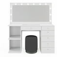 thumbnail image 3 of Boahaus Louise White Makeup Vanity Set with Lights, Glass Top, 6 Drawers, Stool, USB Charger, 3 of 12