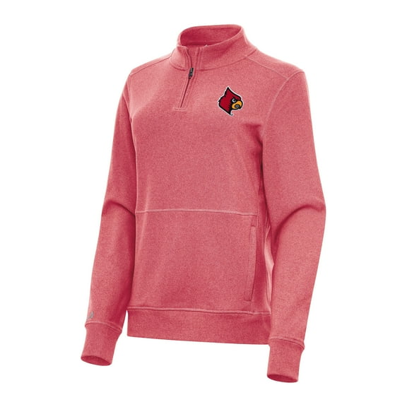 Women's Antigua Heather Red Louisville Cardinals Crush Quarter-Zip Fleece Sweatshirt