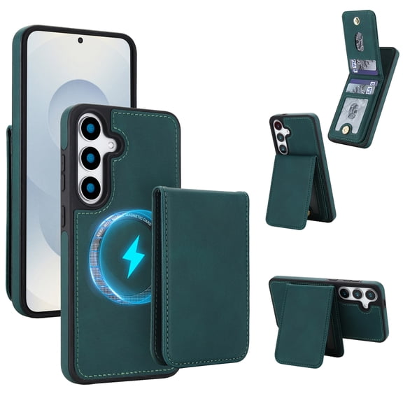 For Samsung Galaxy S23 FE Detachable 2 in 1 Case with Card Holder, Magnetic Wallet Compatible with MagSafe Wireless Charging, Premium PU Leather Flip Cover with Multi-Angle Kickstand, Green