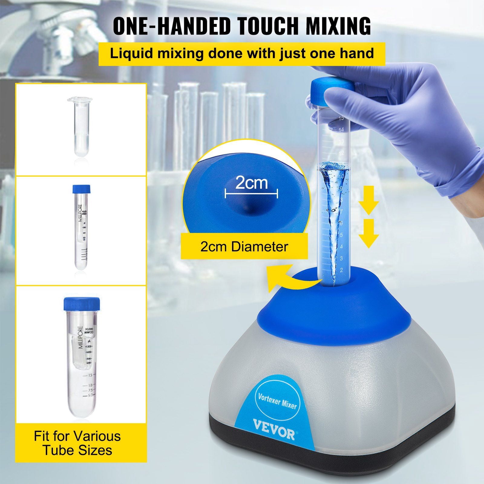 Vortex Mixer 3000 RPM Fixed Speed, 50mL Max Capacity 6mm Orbital, Brushless DC Motor Powerful Lab Vortex Shaker for Test Tube Sample Mixing