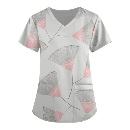 

DNDKILG Women s Professionals V Neck T Shirt Graphic Pockets Uniform Holiday Scrubs Top Casual Working Nursing Scrubs Watermelon Red 3XL