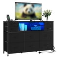 thumbnail image 1 of QinaQin Cómoda de 10 cajones de tela con luces LED, estación de carga, repisas abiertas y cubierta de madera, ideal como mueble para TV, 1 of 8