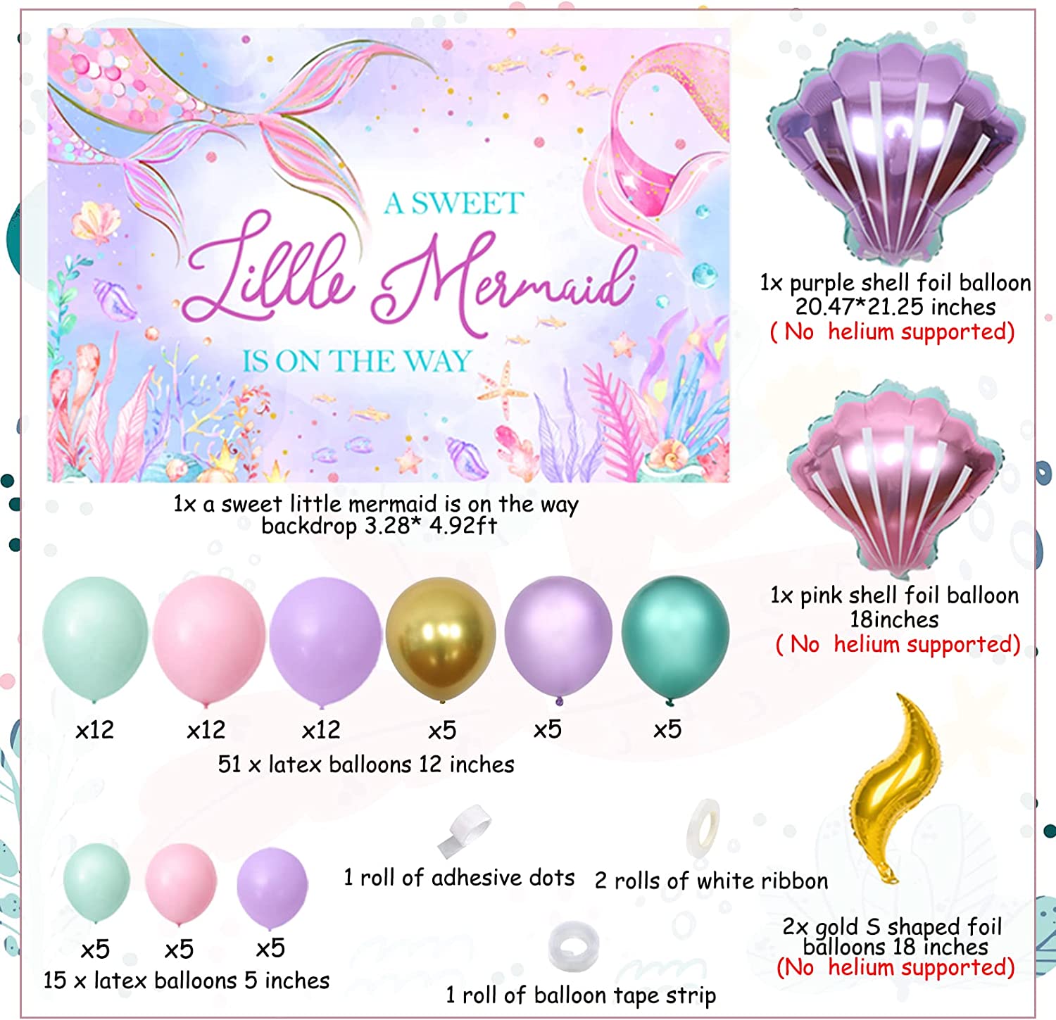 Mermaid Latex & Foil Balloon Back Drop Kit, Air-Filled