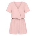 thumbnail image 5 of Womens Summer Casual Solid Short Sleeve V-Neck Swiss Dot Short Jumpsuits Elastic Waist Loose Lightweight Shorts Rompers, 5 of 7