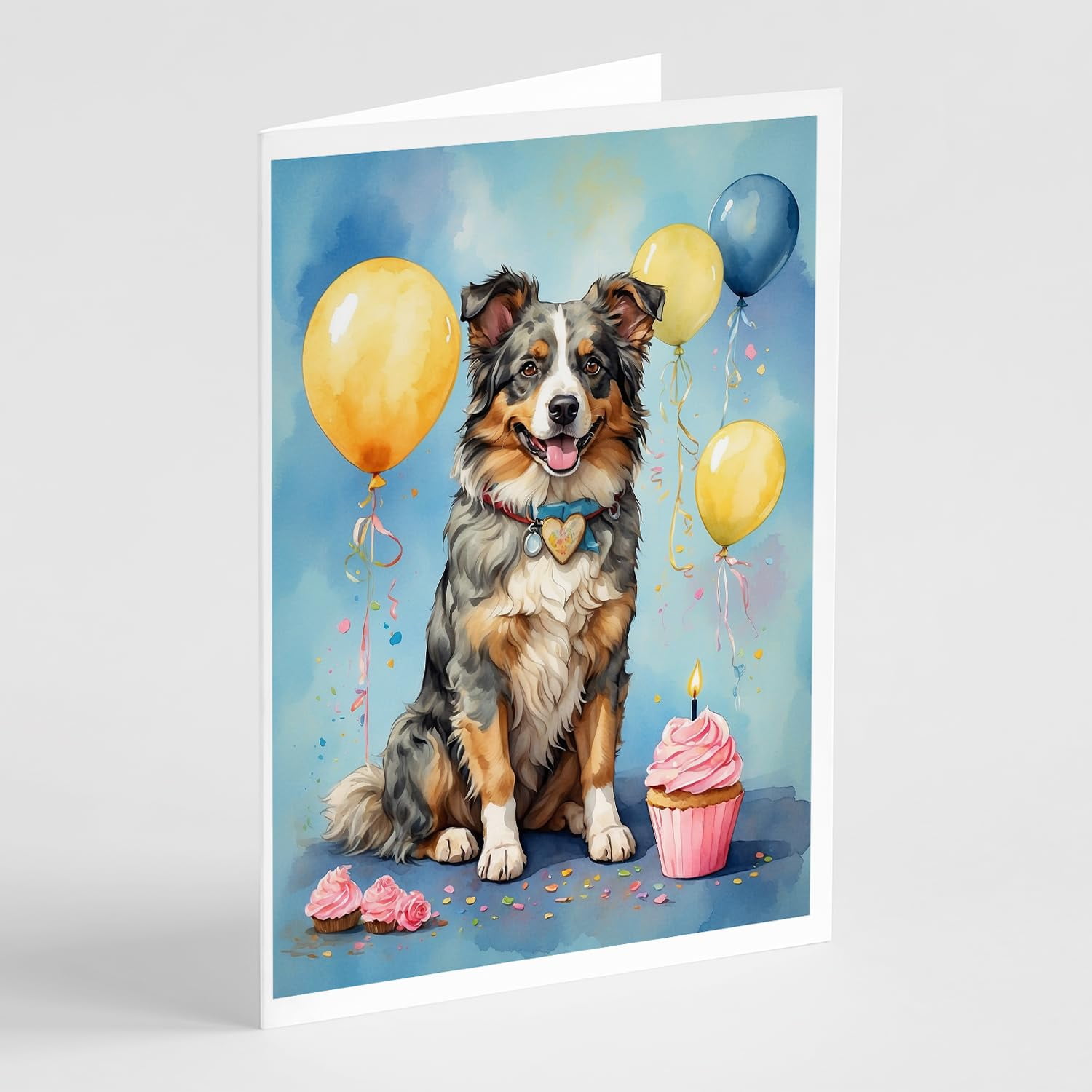 Carolines Treasures DAC7996GCA7P 5 x 7 in. Australian Shepherd Happy Birthday Greeting Cards - Pack of 8