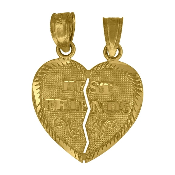 10kt Real Yellow Gold Diamond-Cut Unisex Best Friends Broken Heart Charm Pendant