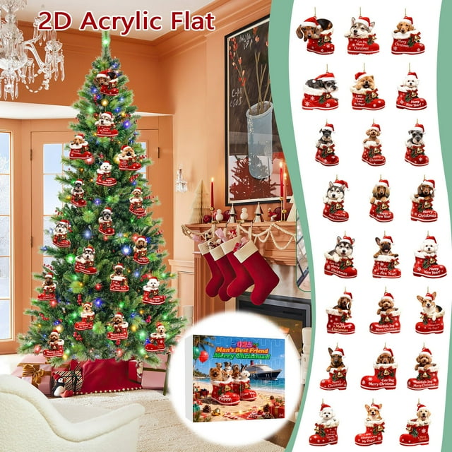 2025 Double Hanging Boots Advent Calendar with Realistic High Definition 2D Patterns for Festive Holiday Countdown Celebration