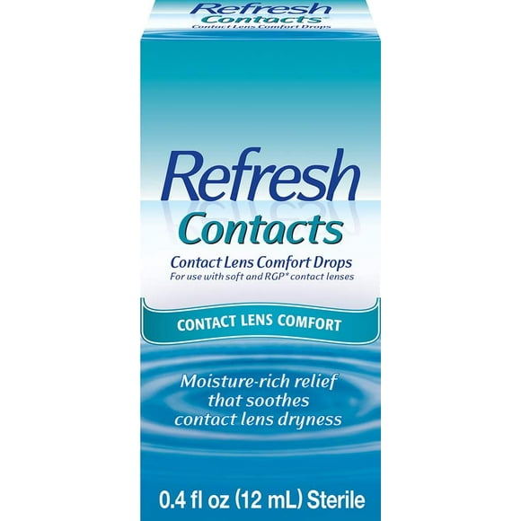 Refresh Contact Lens Comfort Humidité Eye Drops, Apaise Instantanément la Sécheresse, 0,4 Oz.