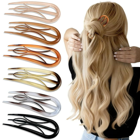 French Hair Pins for Women, Tortoise Shell French Pins Hair, Large Hair Styling Pins for Thin Thick Hair, 3 Internal Teeth Hair Sticks, Hair Pin for Buns, French Twist Pin Wavy U Shaped