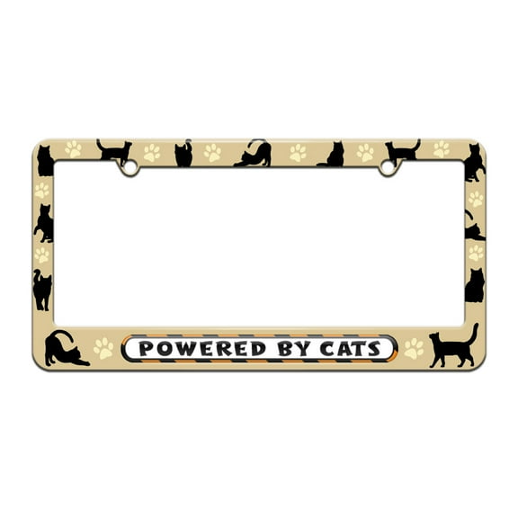 Powered By Cats - License Plate Tag Frame - Cat Silhouettes Design