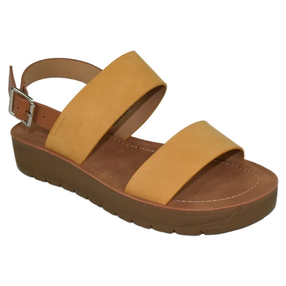 Soda Shoes Women Sandals Ankle Strap Buckled Flatform Wedge Flat Heel REMUS-S Mango Yellow 6.5
