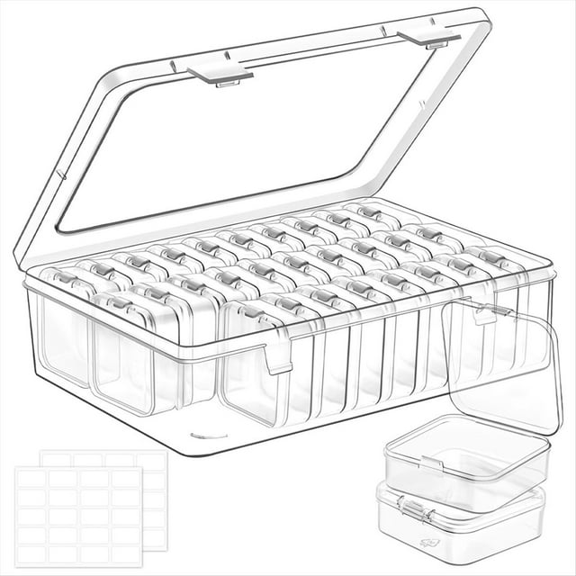 Pequeños Organizadores de Cuentas, 30 Cajas de Almacenamiento de Plástico, Mini Contenedores Transparentes para Manualidades con Tapa con Bisagras y Etiqueta