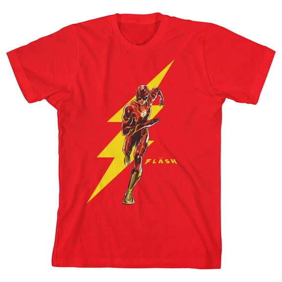 The Flash Movie Running Superhero Logo Boy's Red T-shirt-Large