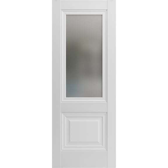 Solid French Double Doors 84 x 84 inches | Sete 6933 Nordic White with Frosted Glass | Wood Solid Panel Frame Trims | Closet Bedroom Sturdy Doors