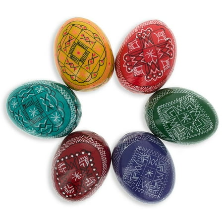 Ukrainian Easter Egg Patterns - Set of 6 Hand Painted Geometric Ukrainian Wooden Easter Eggs 2.5 Inches