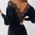 thumbnail image 3 of Tnhcen Women Dresses Ladies's Solid Lace DressV-Neck Backless Long-Sleeved Mini Dress Party Elegant Dress Black, 3 of 7