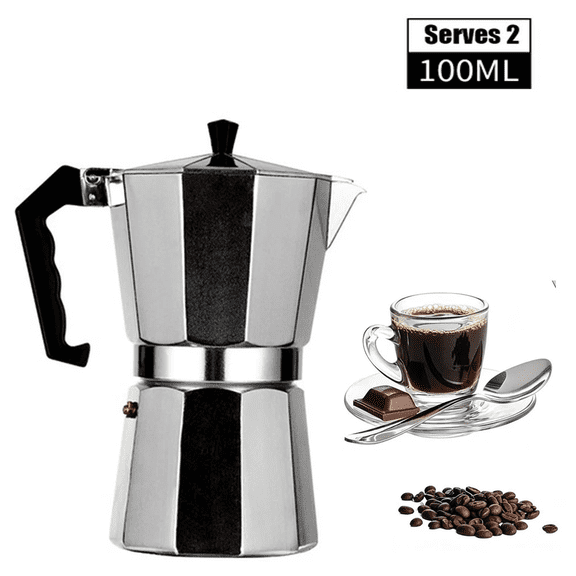 2 Cup Moka Pot Aluminum 100ml Italian Coffee Maker Stovetop Espresso Coffeemakers Mocha Pot Percolator Greca Coffee Maker for Electric Ceramic Stove Portable for Easy Brewing