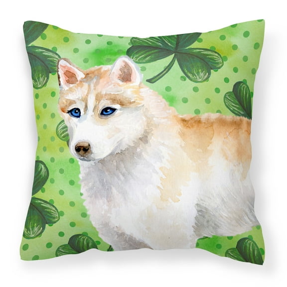 Carolines Treasures BB9829PW1414 Siberian Husky St Patricks Fabric Decorative Pillow  14Hx14W multicolor