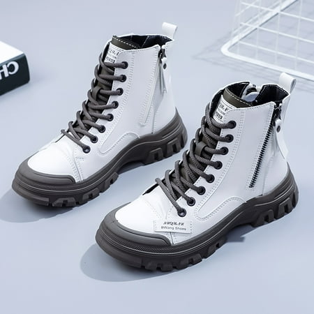

Women‘s All-match Thick Bottom Martin Boots Letter Detail Side Zipper Lace-up Combat Boots