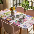 thumbnail image 3 of Watercolor Gnomes Floral Table Cloths for 5 Foot Rectangle Tables, Spring Butterflies Flowers Pink Plaid Patio Waterproof Elastic Fitted Tablecloths, Washable Rectangular Table Cover for Camping, 3 of 8