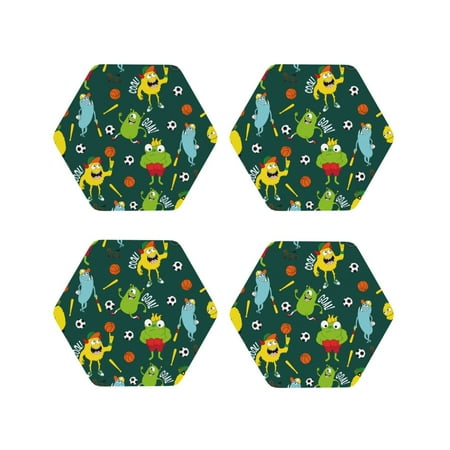 

Fuzoiu Sport Monster Print Leather Coasters Set Drink Coasters Set of 4 for Tabletop Protection Durable PVC Coasters Home Décor and Housewarming Gift-Hexagon