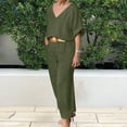 thumbnail image 3 of Mallwal Casual Summer Outfits for Women Two Piece Pants Set for Women Clothing Set Female Round Neck Short Sleeve Tops Pants Sets Casual Pant Style S_732 Women's Tracksuits Green-1 L, 3 of 6