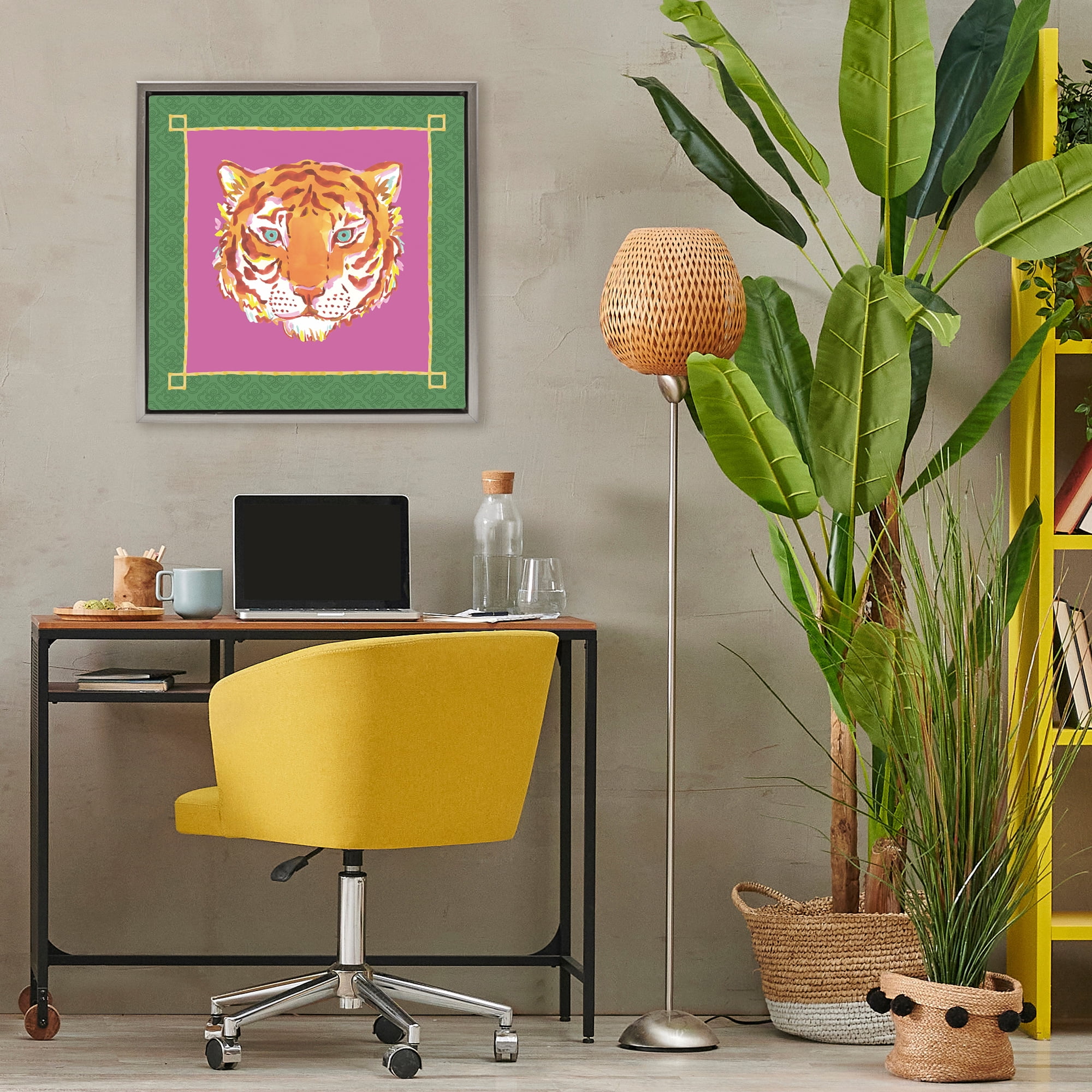 Stupell Industries Bordered Exotic Tiger Portrait Gray Framed Floater Canvas Wall Art, design by Karolina Sato