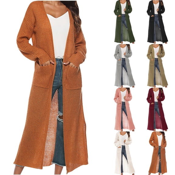 Lenago Oversized Sweaters for Women Plus Size Solid Color Cardigan Sweater With Slit Large Pockets Long Thin Coat Pullover Sweaters