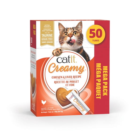 Catit Gâteries Léchables Crémeuses au Poulet pour Chats - Lot de 50, 2 Boîtes