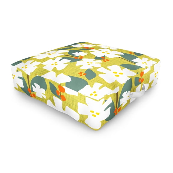 Society6 Mirimo White Flowers And Red Berries Outdoor Floor Cushion