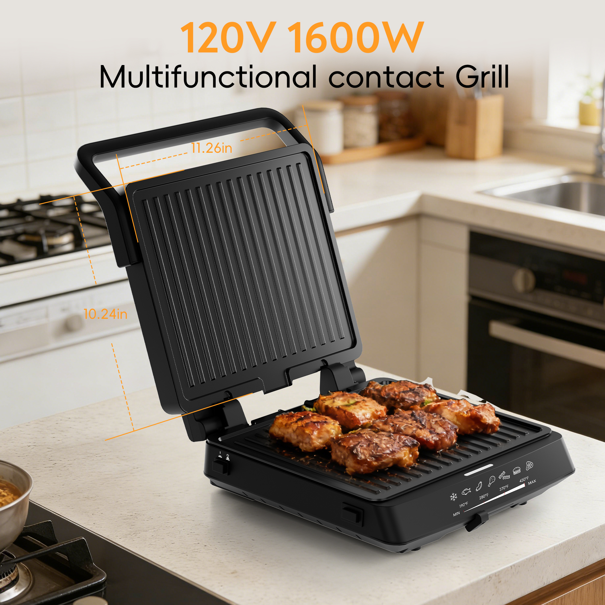 Whall 4-in-1 Indoor Grill & Griddle Combo, 1600W, Black photo 2