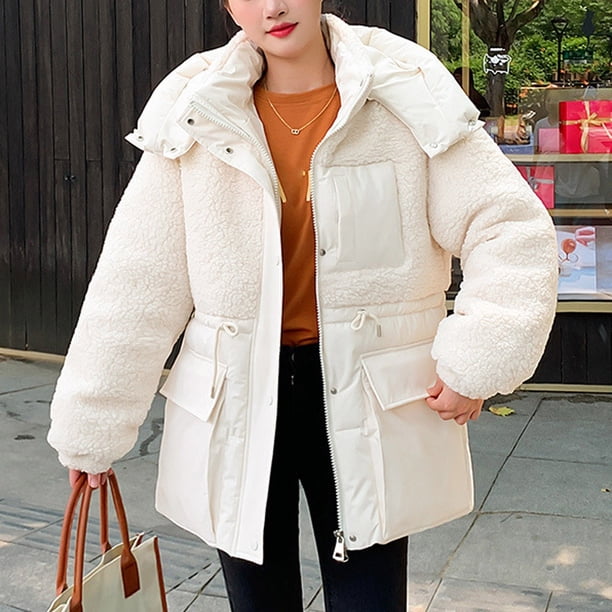 Parkas de manga larga para mujer, ropa de algodón, ropa de algodón con capucha para mujer, cachemir, pelo de cordero, plumón de algodón, abrigo de algodón para mujer, abrigo exterior para mujer.