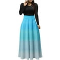 thumbnail image 1 of Robe Décontractée pour Femmes Robe Décontractée pour Femmes Imprimée à Col Rond à Manches Longues Patchwork Évasée Fluide Robe Longue Maxi Robe Maxi Grande Taille P-74 Bleu Ciel P, 1 of 5