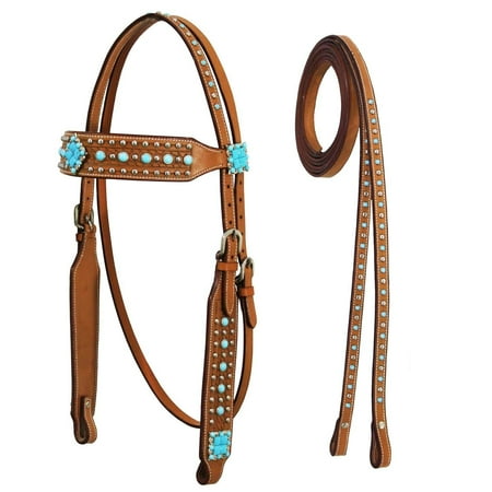 Collection Browband Headstall Tahoe Tack Turquoise Collection Show Western Browband Headstall with Matching Split Reins - Pony ()