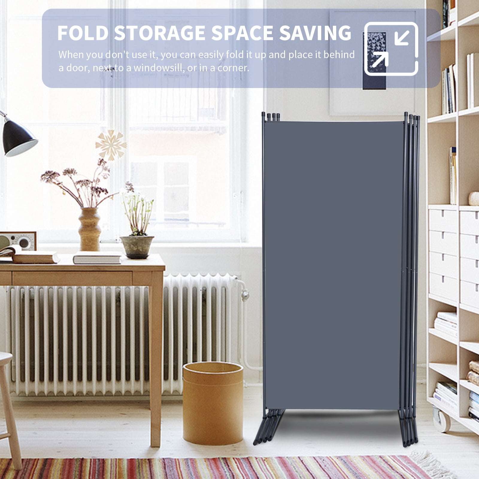 YASRKML Room Divider & Folding Privacy Screen, Gray, 136" x 71.3", 4 Count