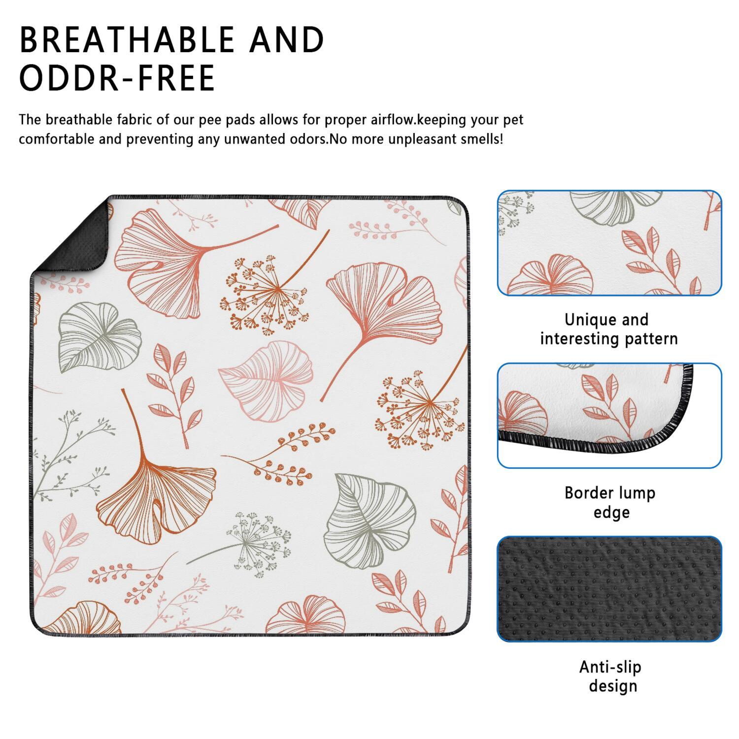 Floral Design Reusable Puppy Pads 2-Pack 48x48 Inch Washable House Training Mats, Highly Absorbent Dog Crate Liners for Large Floor Protection