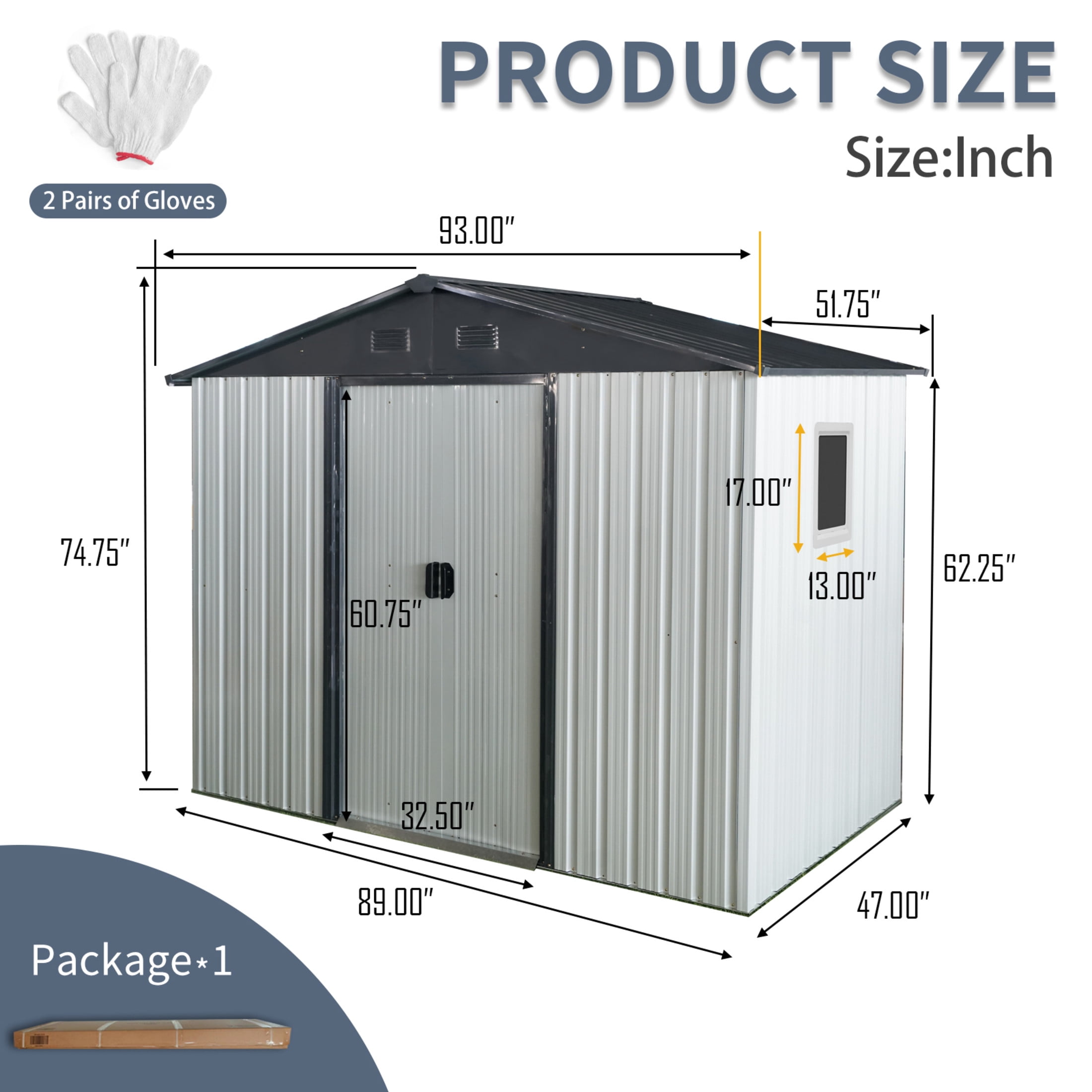 Noble House 8x4 FT Outdoor Metal Storage Shed with Window, Sloped Roof Utility Tool Organizer for Backyard & Patio, White
