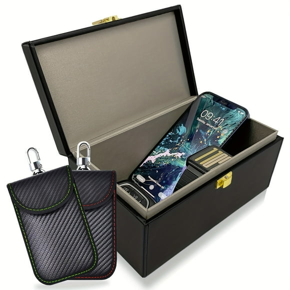 QJUHUNG Faraday Enclosure And a Set of Two Faraday Pouches for Vehicle Keys  a Faraday Bag Designed to Protect Key Fobs  a Signal-Blocking Box to Prevent Theft of Keyless Entry Systems.