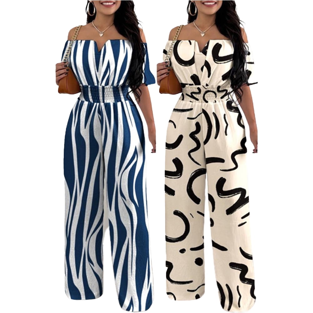 FJUCHAI Women's Casual Jumpsuits Loose Overalls Short Sleeve One Piece Wide Leg Long Pant Rompers With Pockets S-XL