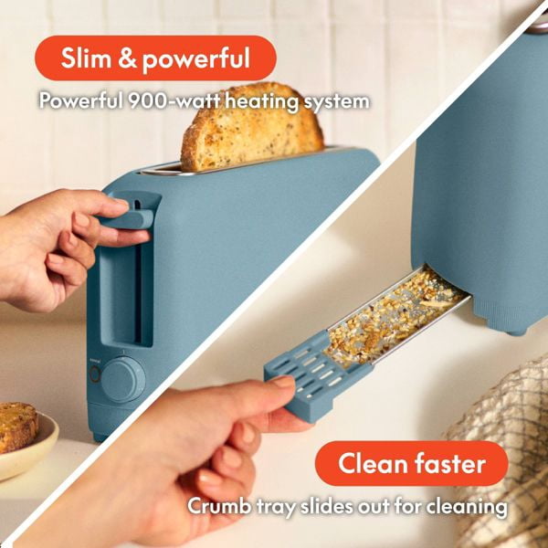 2-Slice Slim Toaster, 900 Watts, Metal Material, 6.85H x 14.88W x 3.58D