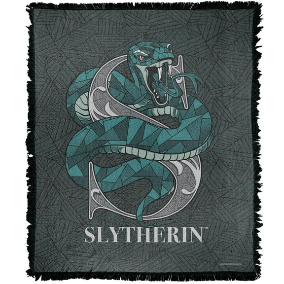 Harry Potter Blanket, 50"x60" Line Style Slytherin Woven Tapestry Cotton Blend Fringed Throw Blanket