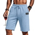 thumbnail image 2 of LWavelet Men's Waffle Knit Casual Shorts Drawstring Elastic Waist Label Patch Lounge Shorts Light Blue M, 2 of 3