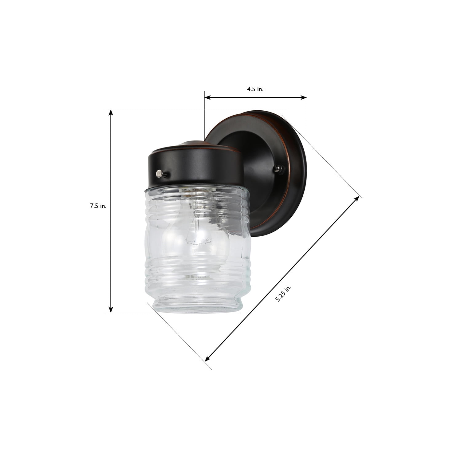 Design House Jelly Jar 1-Light Outdoor Wall Light with Clear Ribbed Glass, Oil Rubbed Bronze