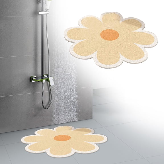 Homesteed Flower Shower Mat Non Slip Anti Mold PVC Loofah Bath Mat Inside Shower Quick Drying Bathroom Rug with Drain Washable